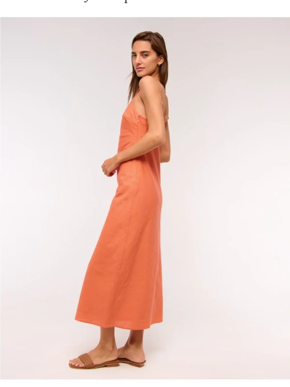 NWT Abercrombie & Fitch Linen-Blend Slip Midi Dress - Picture 3 of 9